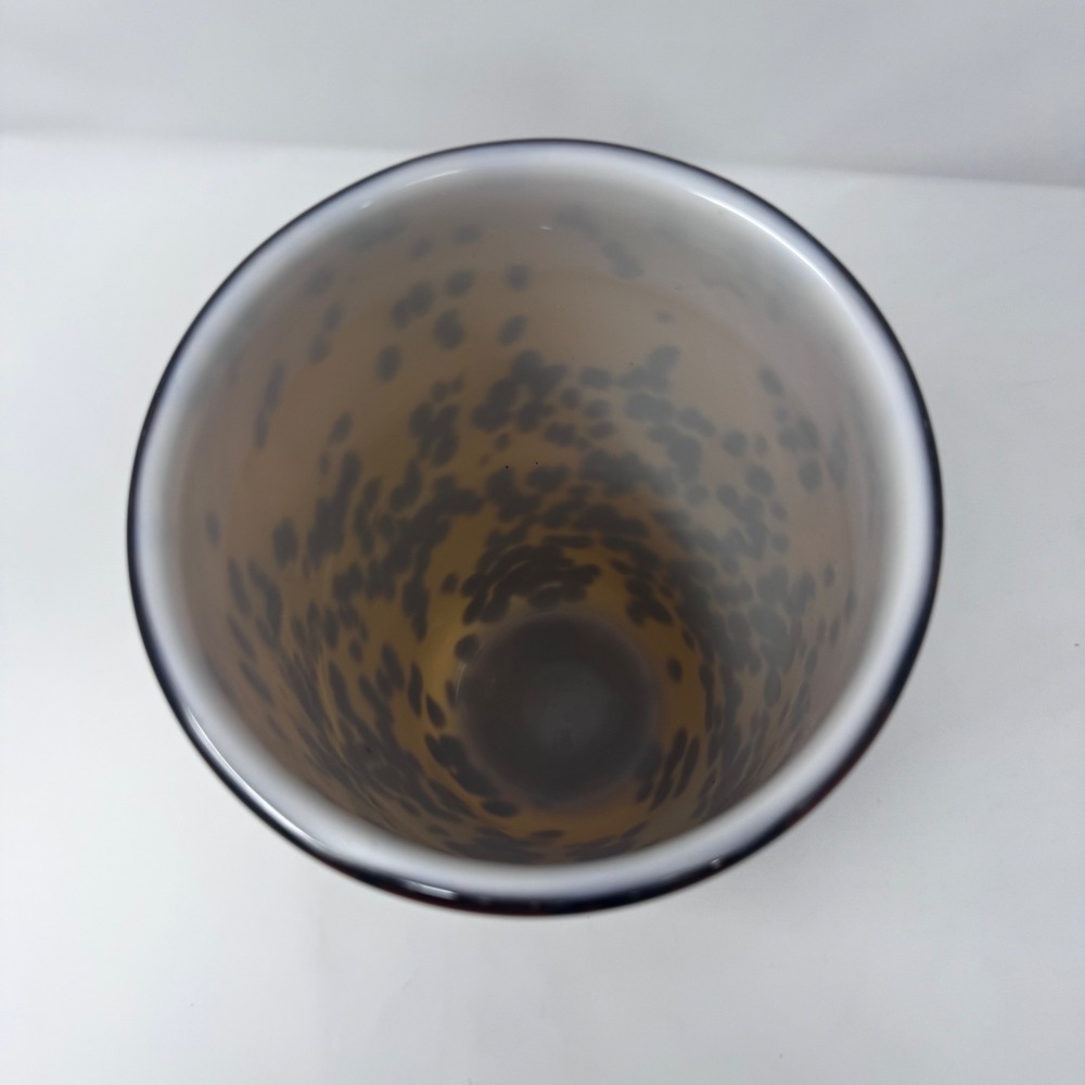 Tortoise Shell Art Glass Vase Amber Black Hand Blown Decorative Cylinder Vessel - Picture 6 of 9